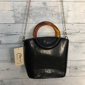 Black top handle bag with removable chain …